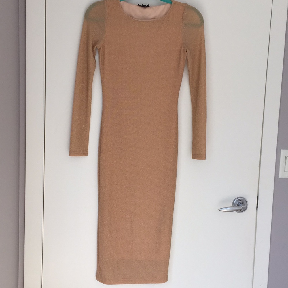 Champagne/nude shimmery Topshop dress.